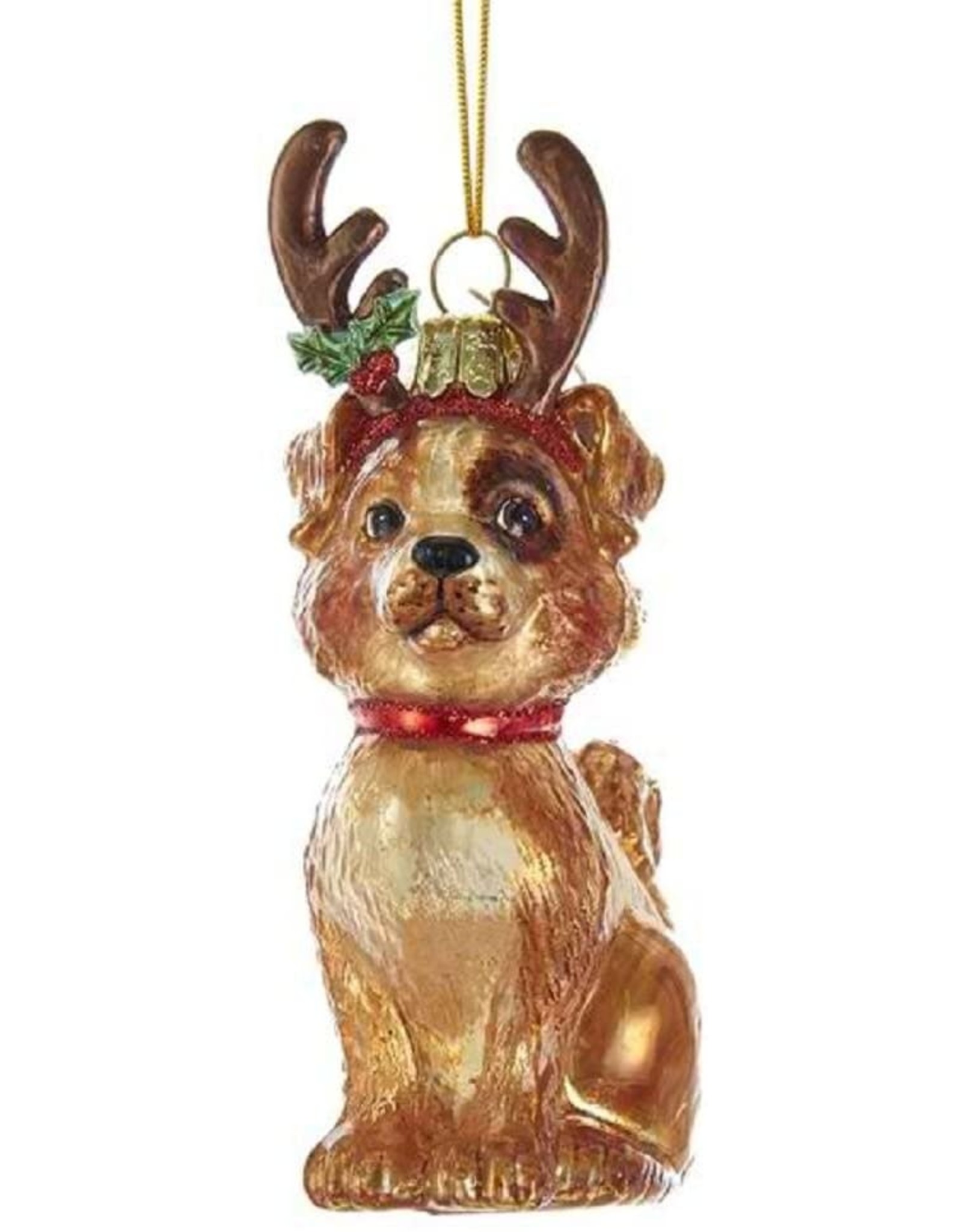 Kurt Adler Nobel Gems Mixed Breed With Antlers Glass Ornament