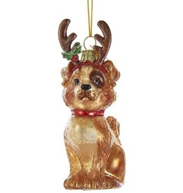 Kurt Adler Nobel Gems Mixed Breed With Antlers Glass Ornament