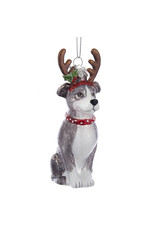 Kurt Adler Nobel Gems Pitbull With Antlers Glass Ornament