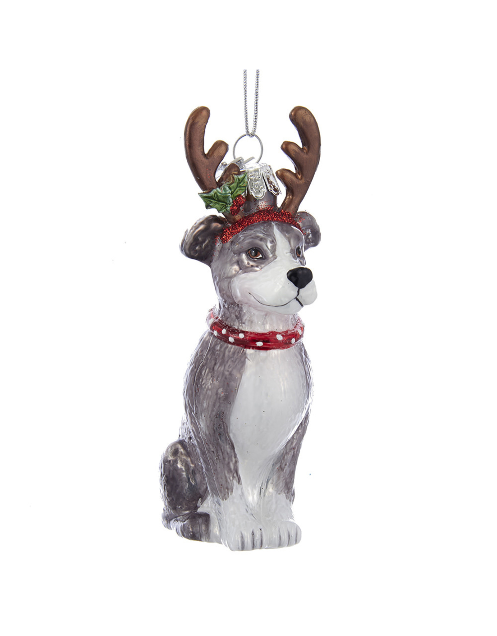 Kurt Adler Nobel Gems Pitbull With Antlers Glass Ornament