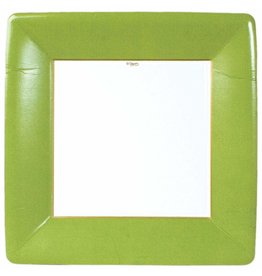 Caspari Square Paper Dinner Plates 8pk Grosgrain Moss Green