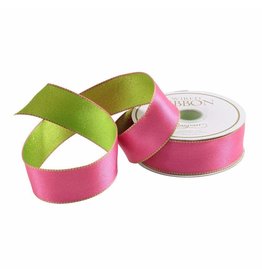 Caspari Two Sided Satin Pink And Green Ribbon 1w x 10yds