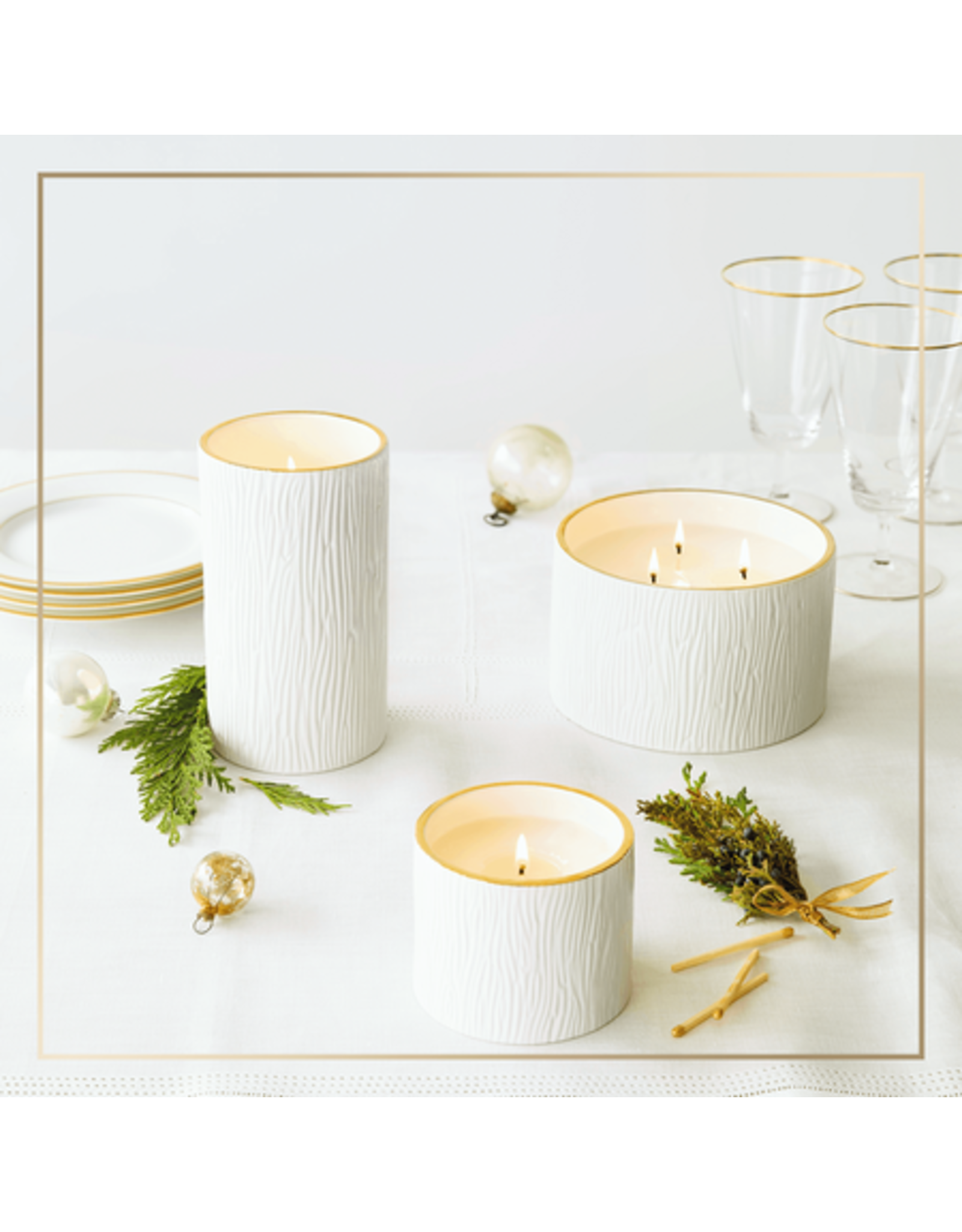 Thymes Frasier Fir Gilded Ceramic Candle Medium Pillar 11 Oz - Digs N Gifts