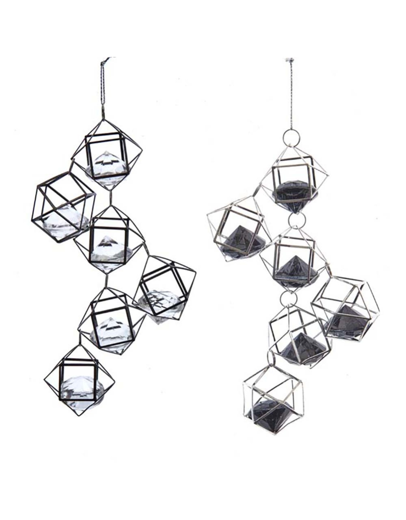Kurt Adler Silver And Black Drops With Gems Ornaments, 2 Assorted
