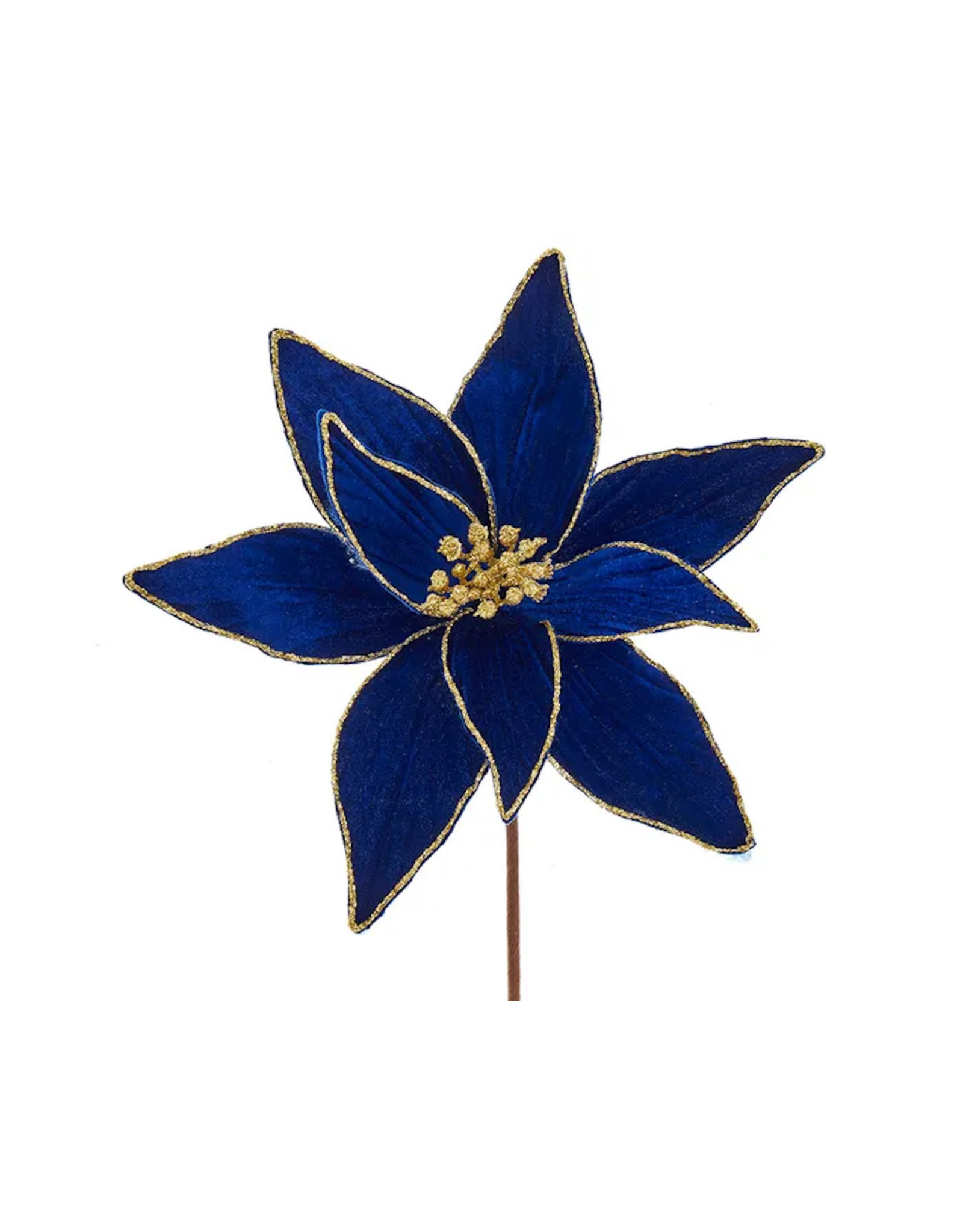 Kurt Adler Poinsettia Picks Royal Blue And Gold 14 Inch Poinsettia