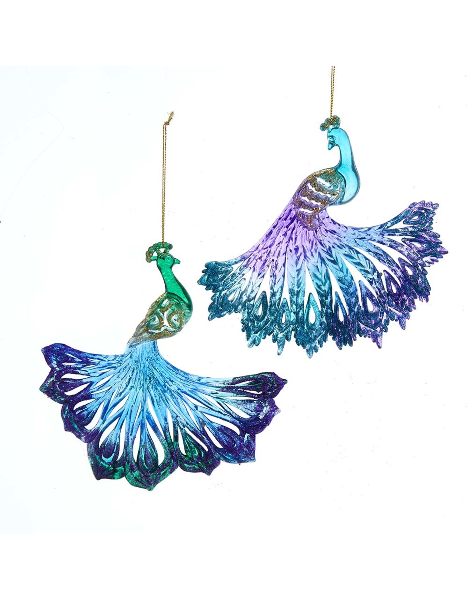 Kurt Adler Glitter Peacock Ornaments 2 Assorted