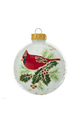 Kurt Adler Red Cardinal On White Glass Ball Ornaments Set of 6