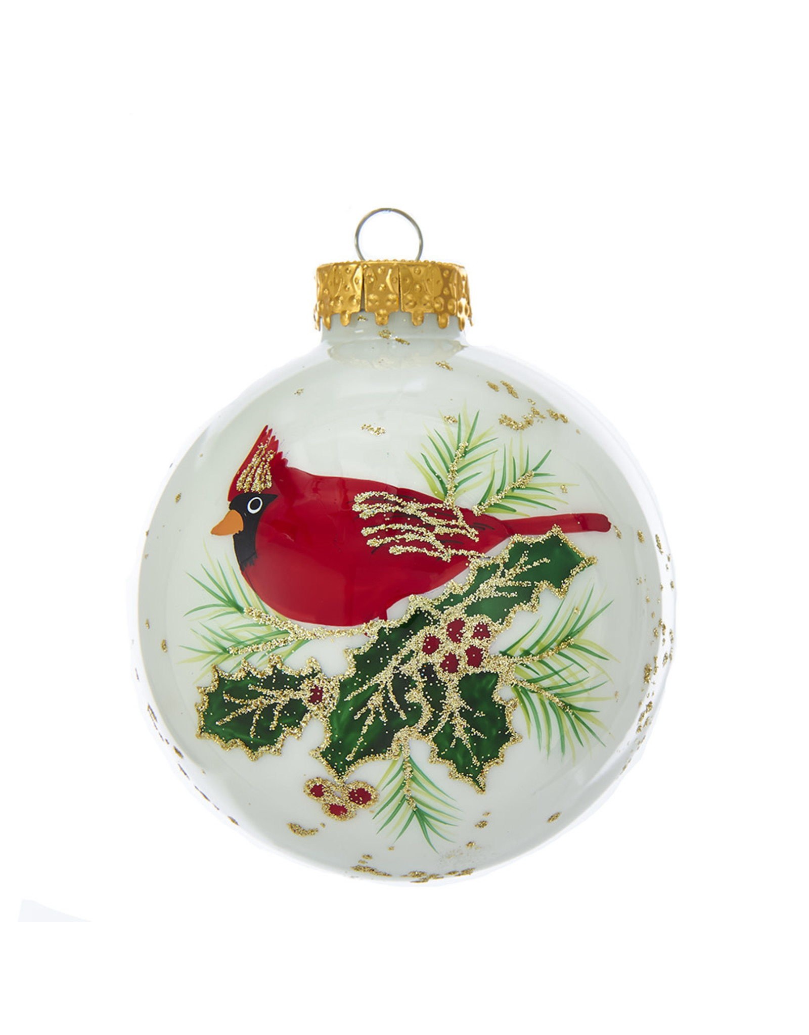 Kurt Adler Red Cardinal On White Glass Ball Ornaments Set of 6