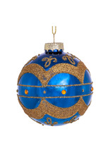 Kurt Adler Navy Blue W Gold Embellishments Glass Ball Ornaments Set 6