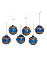 Kurt Adler Navy Blue W Gold Embellishments Glass Ball Ornaments Set 6