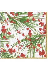 Caspari Christmas Paper Cocktail Napkins 20pk Berries And Pine