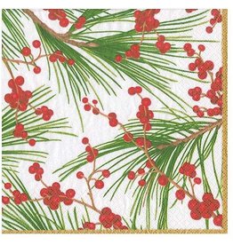 Caspari Christmas Paper Cocktail Napkins 20pk Berries And Pine