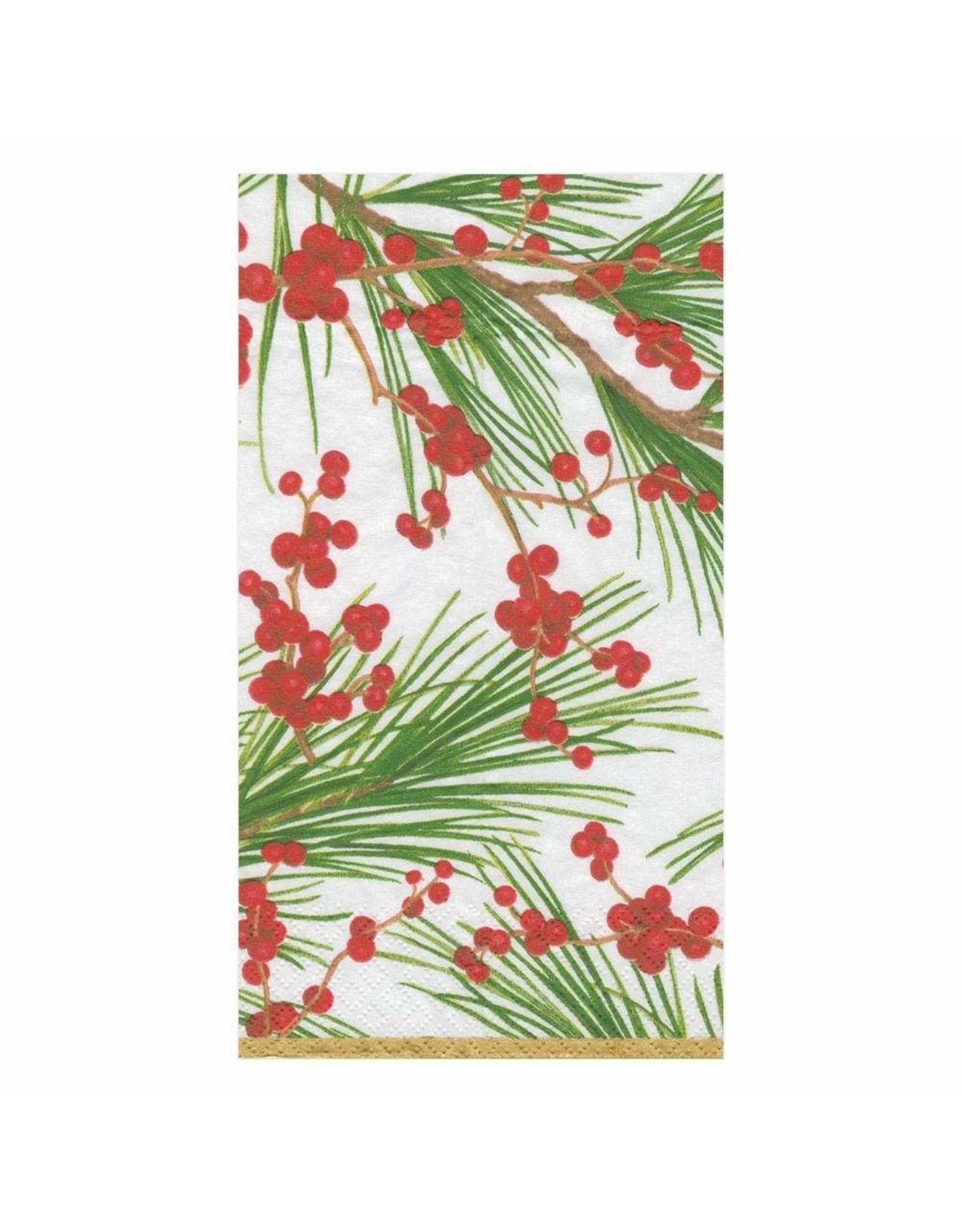 Caspari Christmas Guest Towel Napkins 15pk Berries And Pine