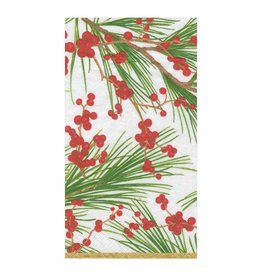 Caspari Christmas Guest Towel Napkins 15pk Berries And Pine