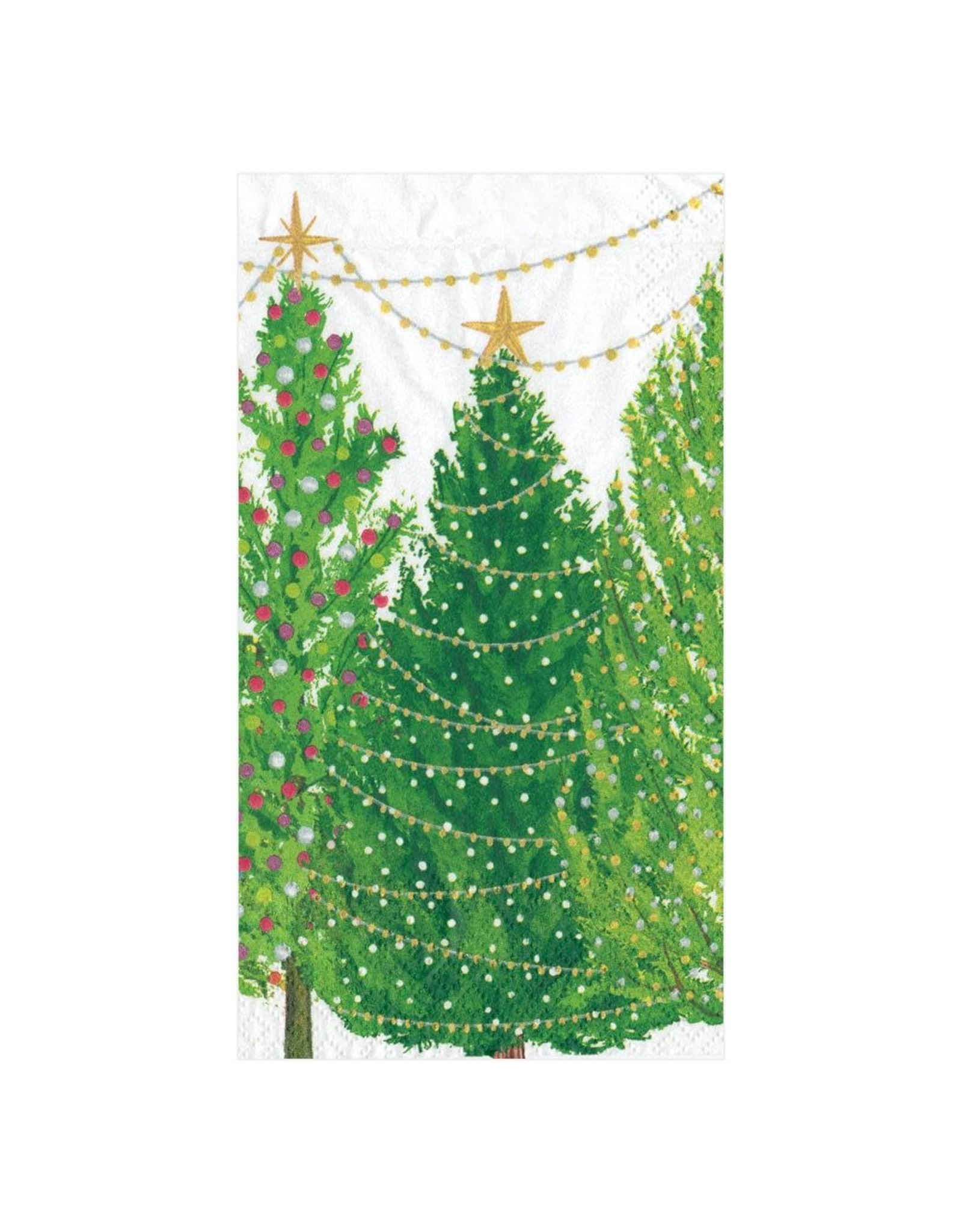 Caspari Christmas Trees With Lights Guest Towel Napkins 15pk