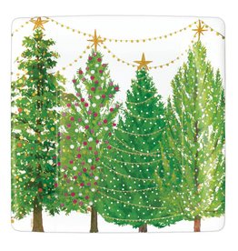 Caspari Christmas Trees With Lights Paper Salad Dessert Plates 8pk Square