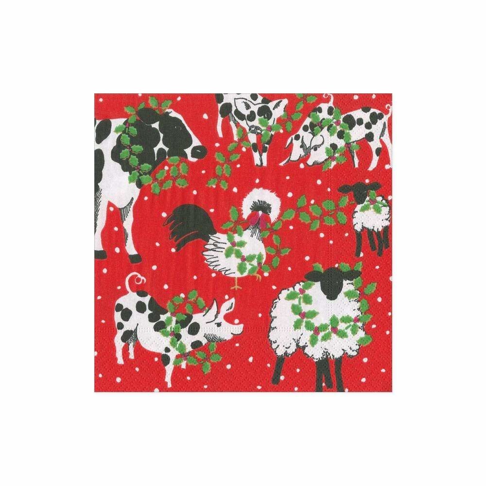 Caspari Christmas Paper Cocktail Napkins 20pk Christmas On The Farm