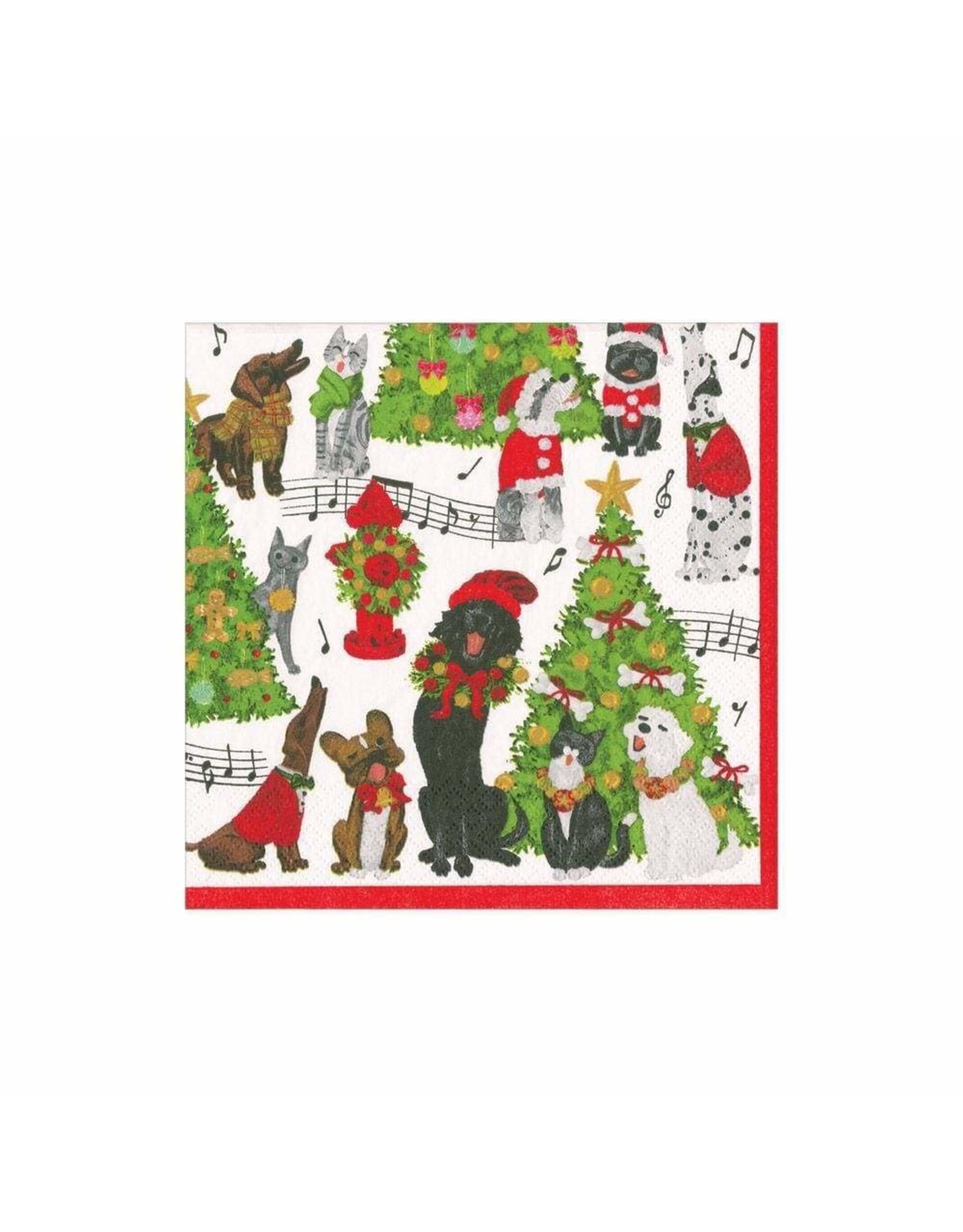 Caspari Christmas Paper Cocktail Napkins 20pk Caroling Pets