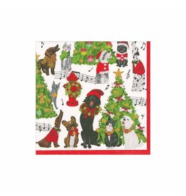 Caspari Christmas Paper Cocktail Napkins 20pk Caroling Pets