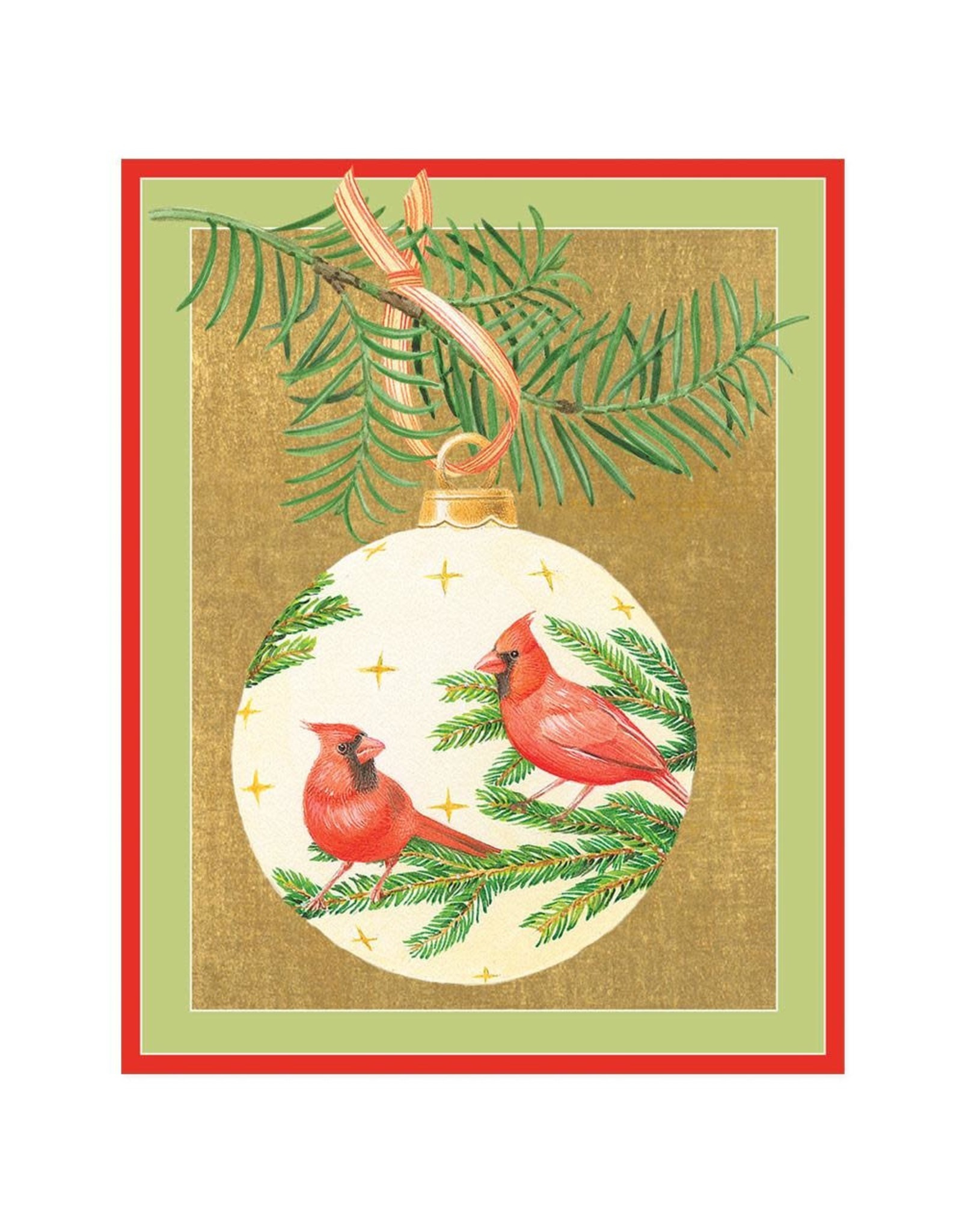 Caspari Boxed Christmas Cards 16pk Cardinal Ornament