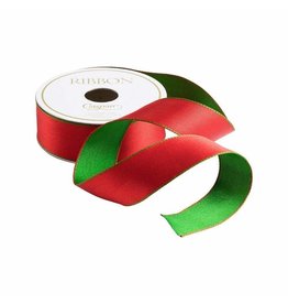 Caspari Red And Green Reversible Satin Wired Ribbon 10 Yard Spool