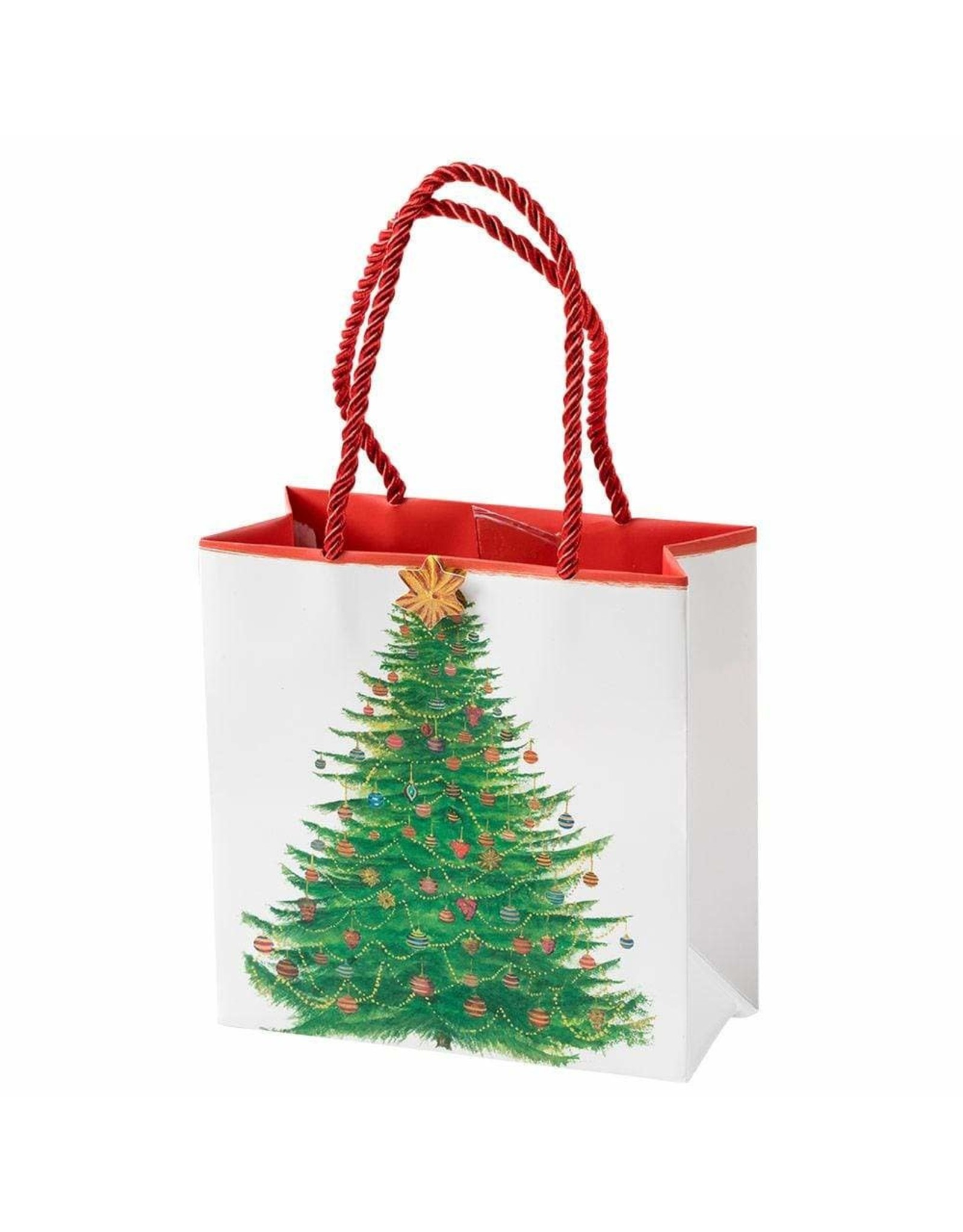 Caspari Christmas Gift Bag Small SQ 5.75x2.5D Glittering Tree