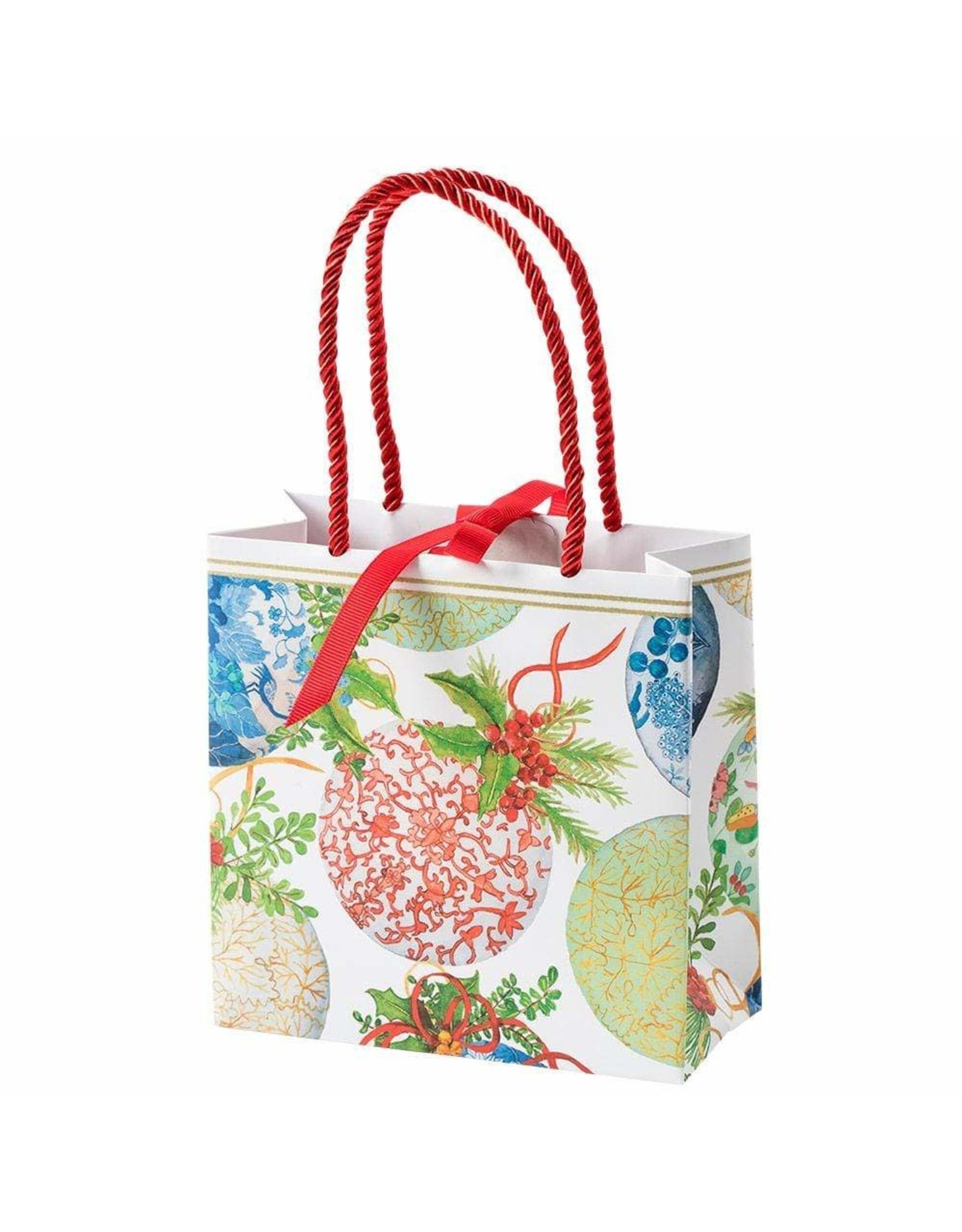 Caspari Christmas Gift Bag Small SQ 5.75x2.5D Porcelain Ornaments