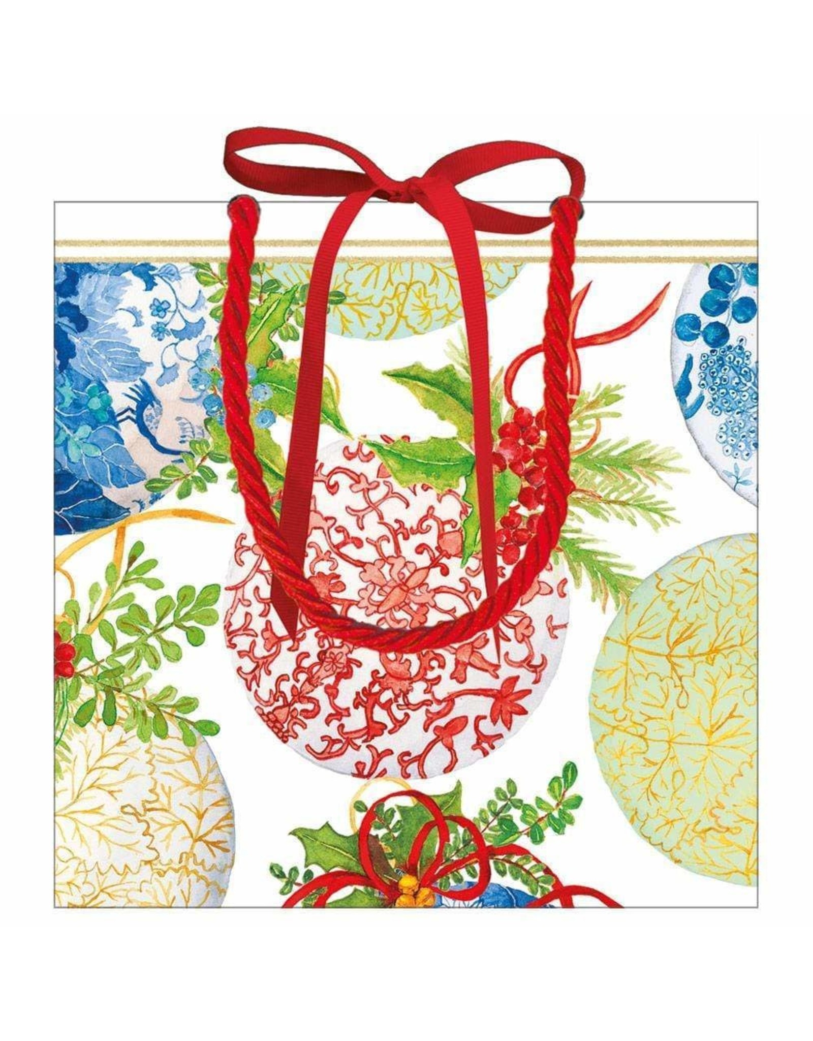 Caspari Christmas Gift Bag Small SQ 5.75x2.5D Porcelain Ornaments