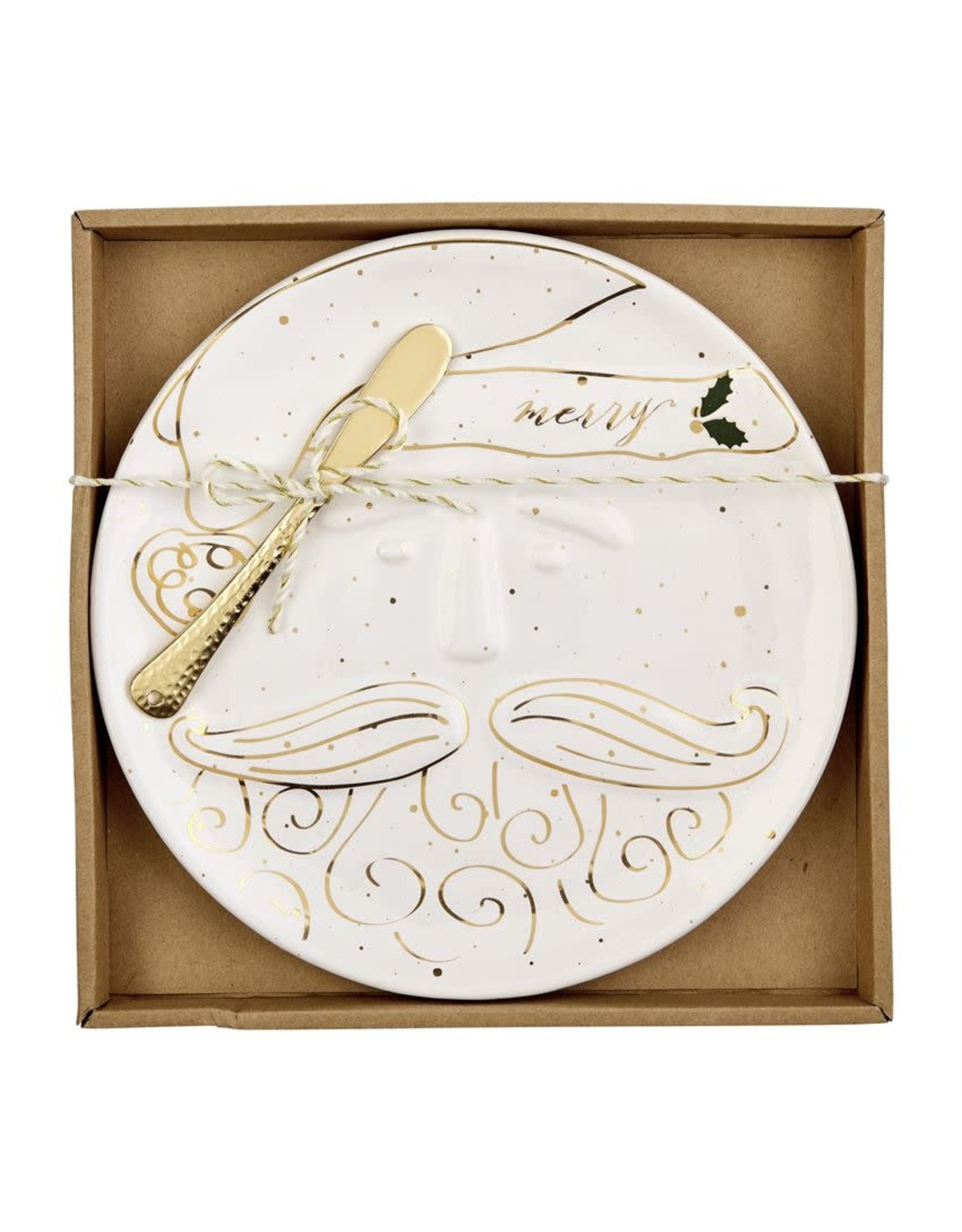 Mud Pie Christmas Gold Santa Cheese Plate Set