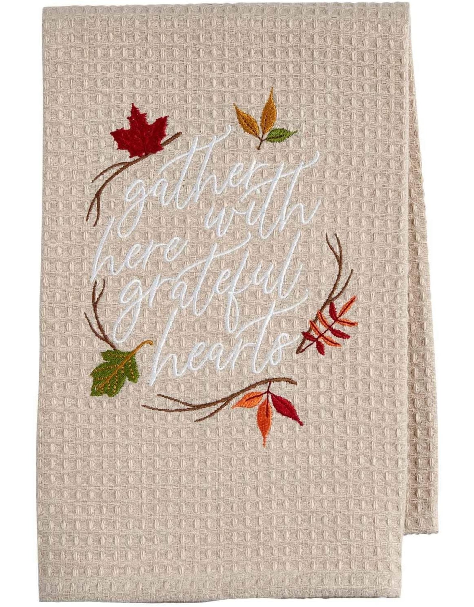 Mud Pie Thanksgiving Waffle Hand Towel Gather Here w Grateful Hearts