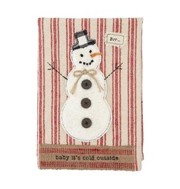 Mud Pie Christmas Webbing Hand Towel With Appliqued Snowman