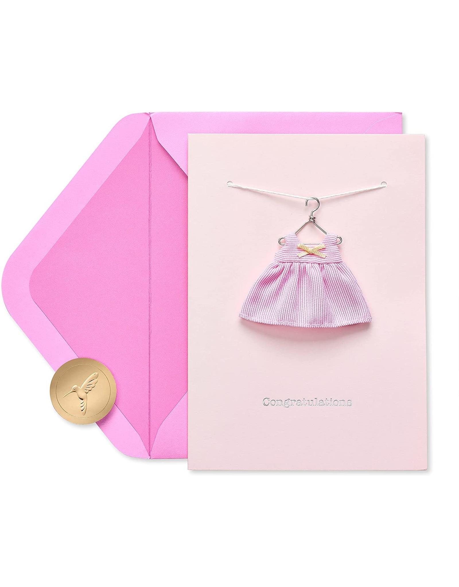 PAPYRUS® New Baby Card Pink Dress On Hanger New Baby Girl