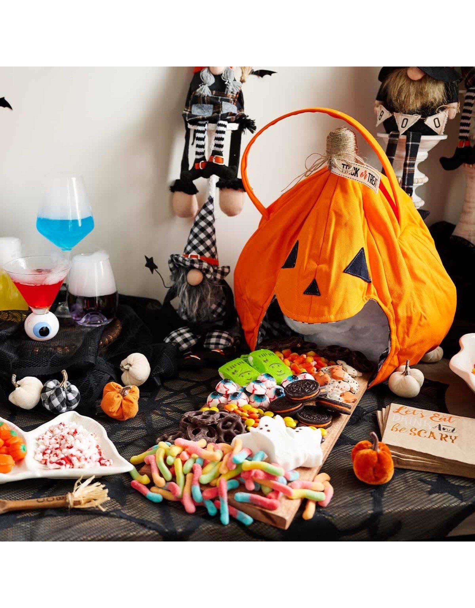 Mud Pie Halloween Pumpkin Candy Bag Lined Canvas Tote w Handle