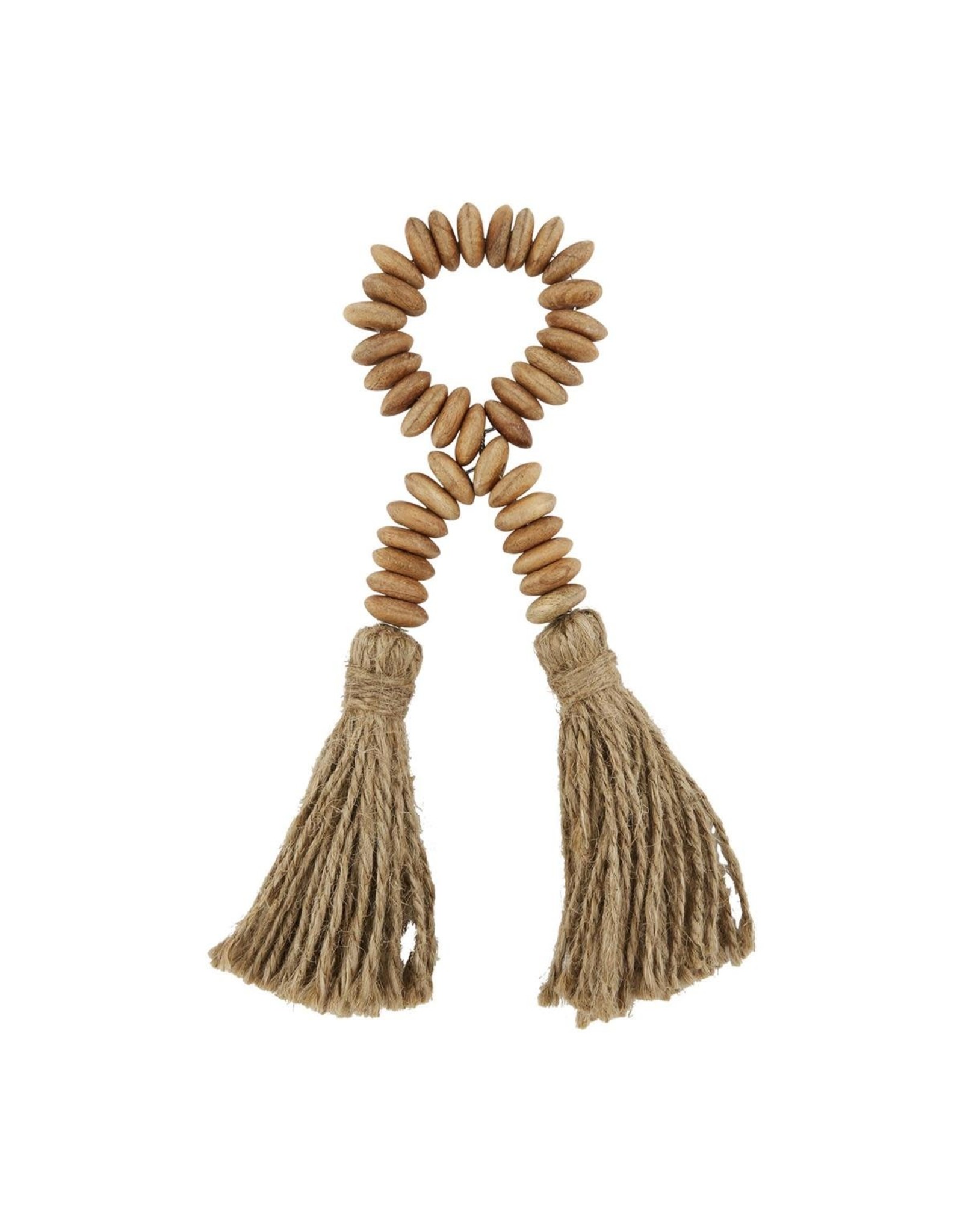 Mud Pie Wood Beaded Brown Napkin Ring With Jute Tassels