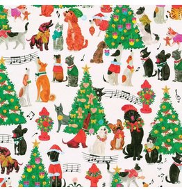 Caspari Christmas Gift Wrapping Paper 8ft Roll Caroling Pets