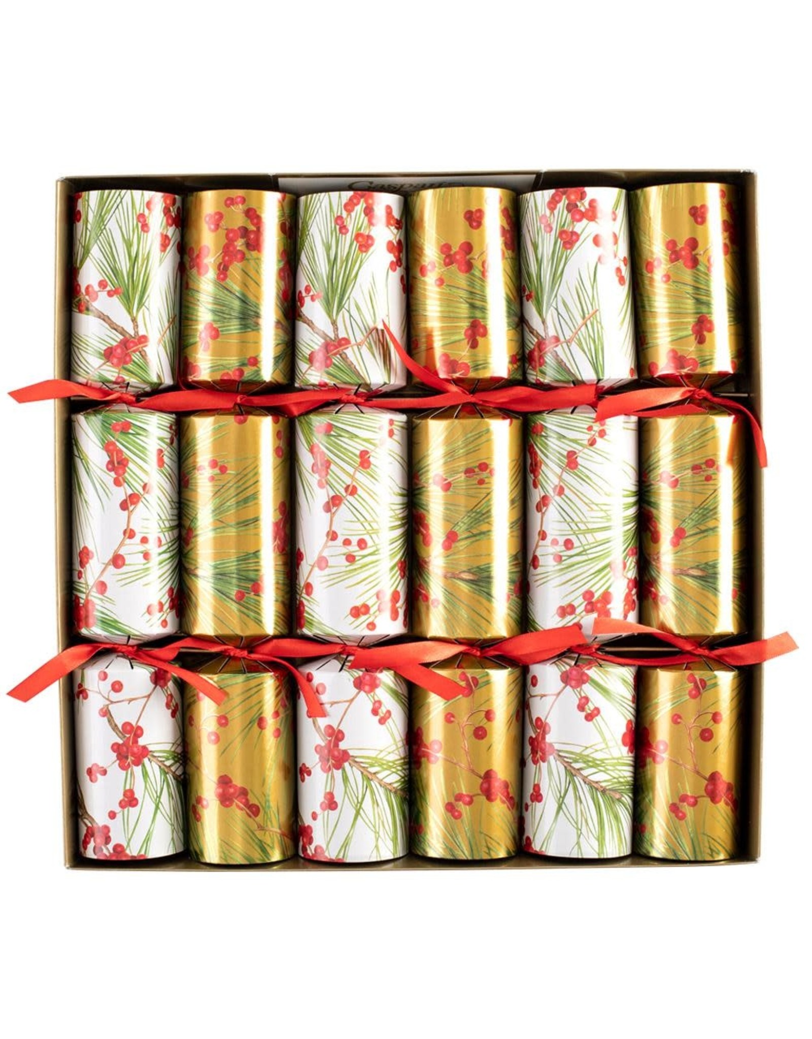 Caspari Celebration Crackers 6pk Berries And Pine