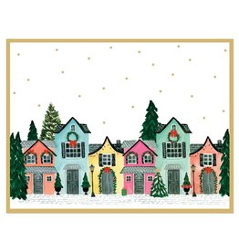 Caspari Boxed Christmas Cards 10pk Embossed Decorated House With Foil