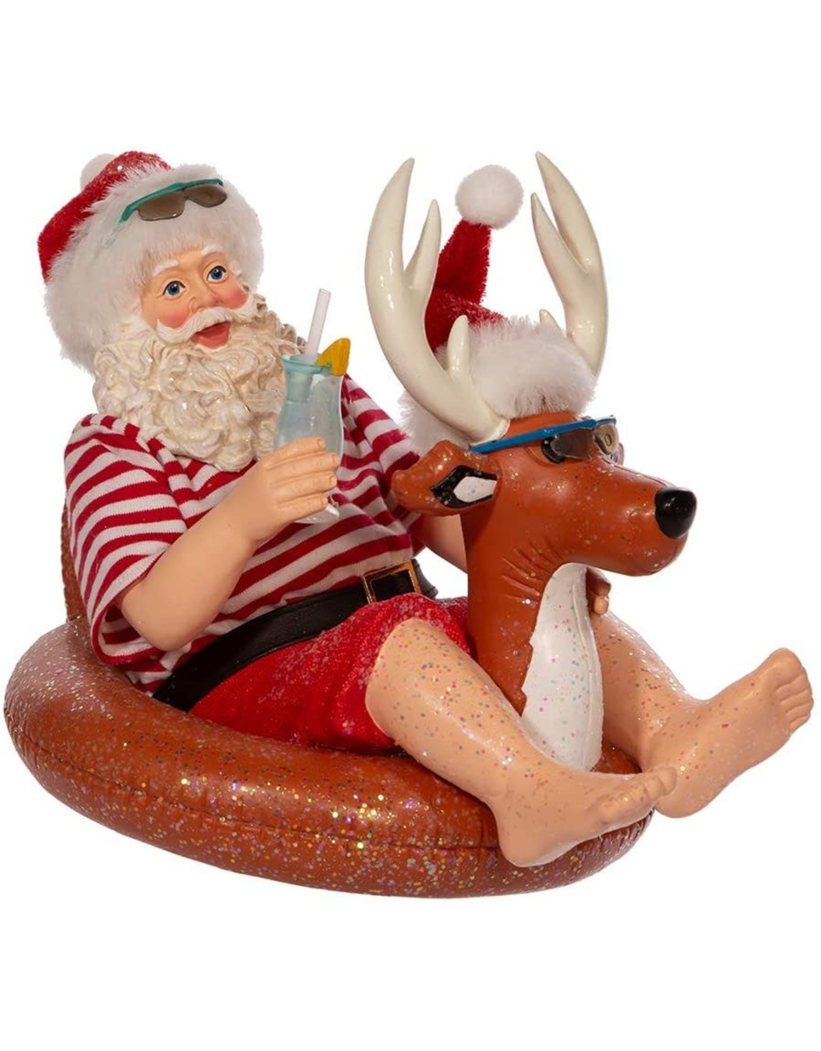 Kurt Adler Fabriche Beach Santa Sitting In Reindeer Float