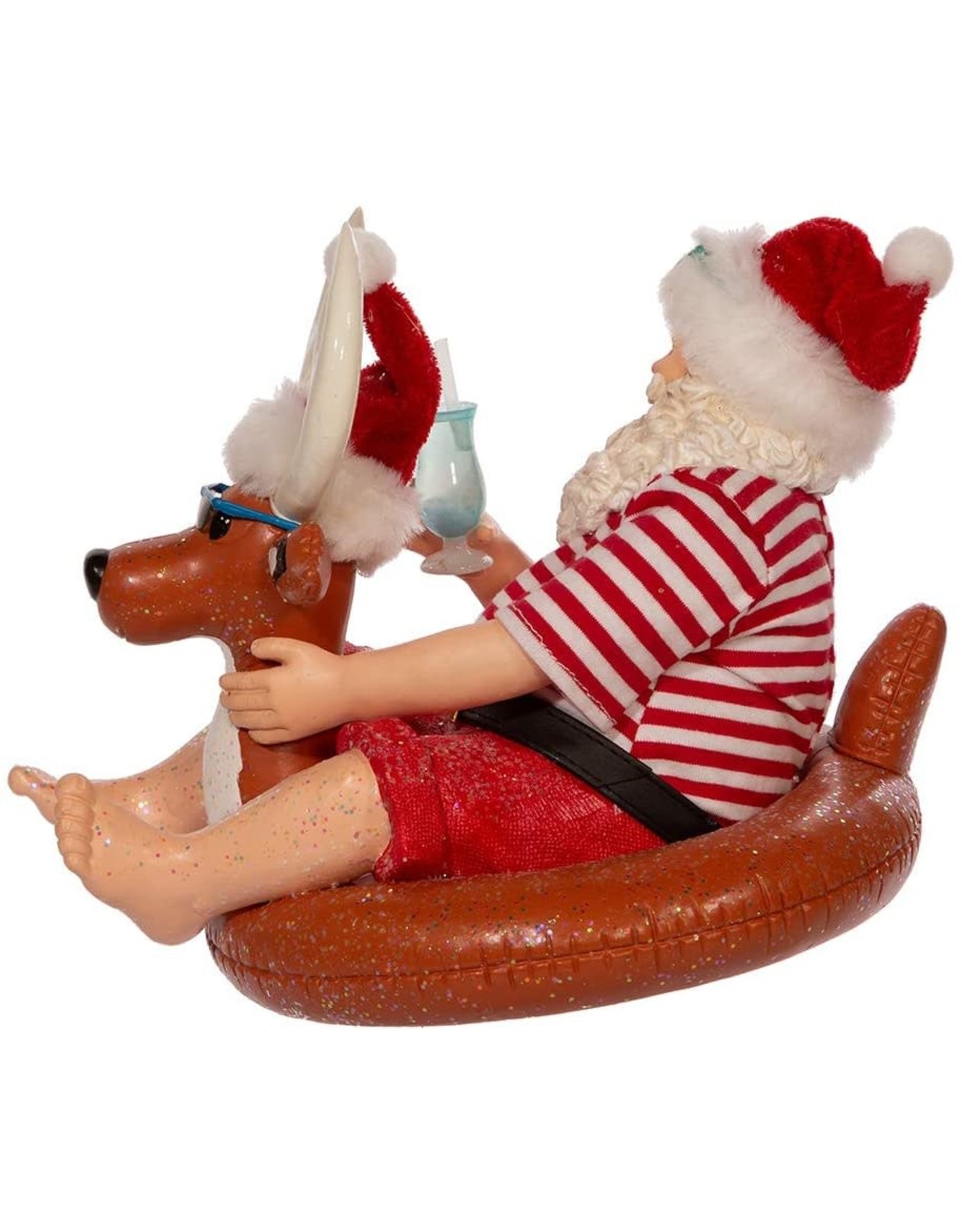 Kurt Adler Fabriche Beach Santa Sitting In Reindeer Float