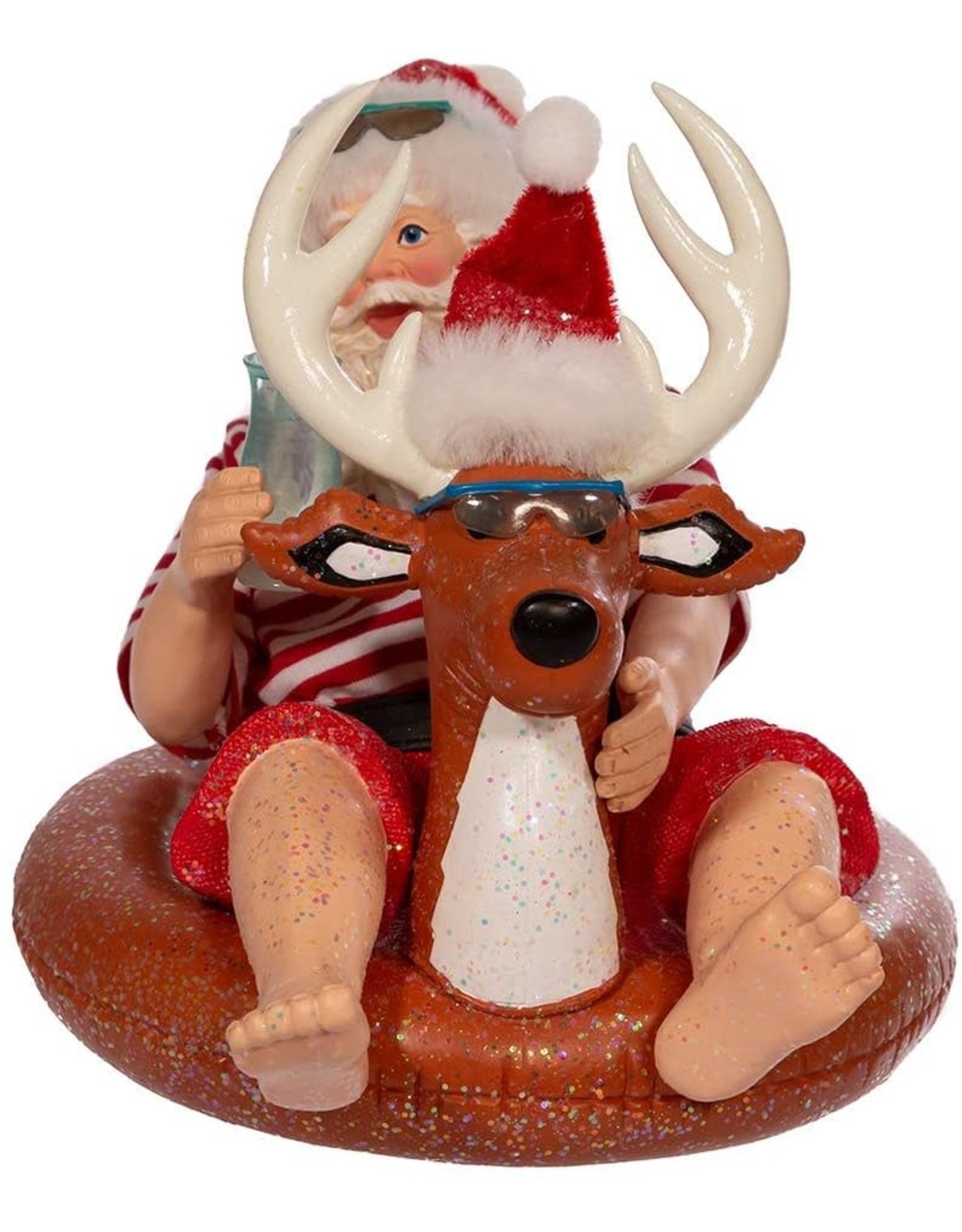 Kurt Adler Fabriche Beach Santa Sitting In Reindeer Float