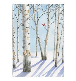 Caspari Boxed Christmas Cards 16pk Snowy Birch Wood Forest