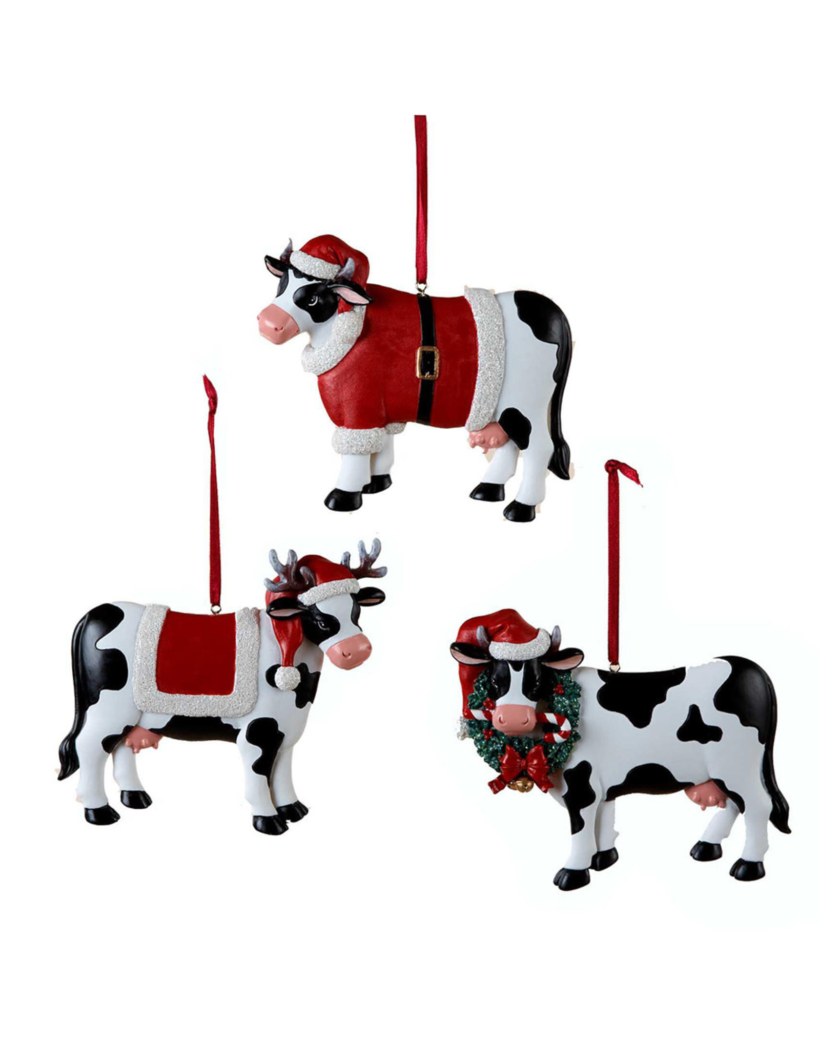 Kurt Adler Christmas Cow Ornaments Set of 3 Assorted