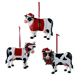 Kurt Adler Christmas Cow Ornaments Set of 3 Assorted