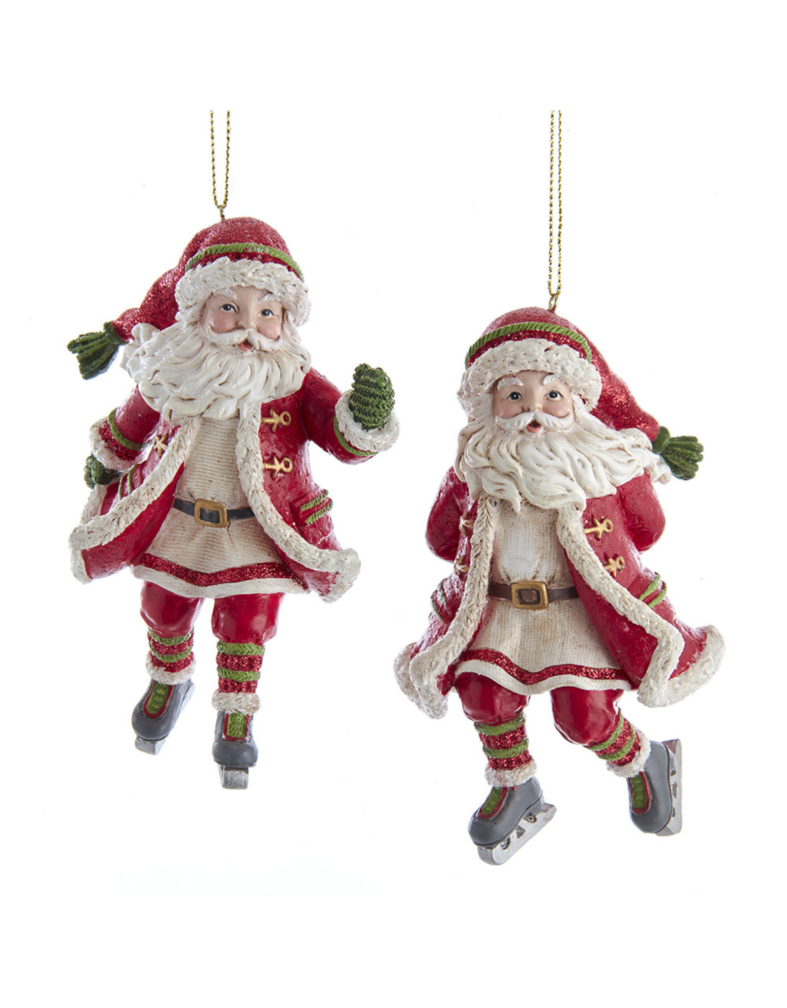 Kurt Adler Skating Santa Ornaments 2 Assorted