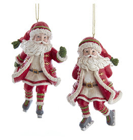 Kurt Adler Skating Santa Ornaments 2 Assorted