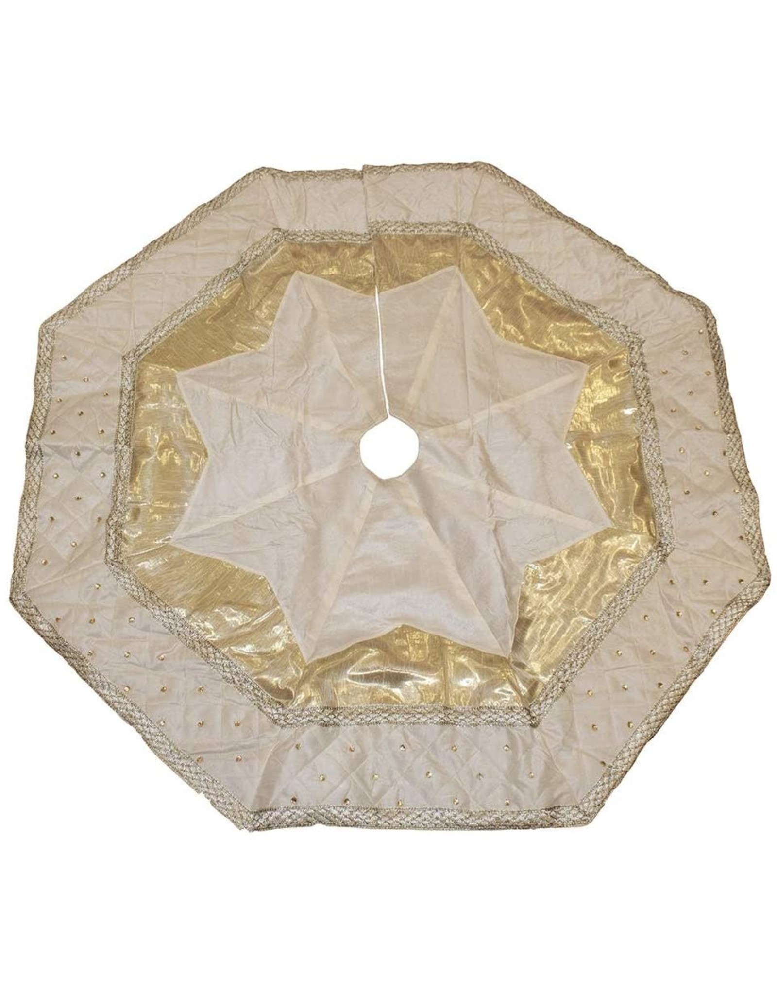 Kurt Adler Christmas Tree Skirt 52 inch Ivory-Gold w Quilted Border