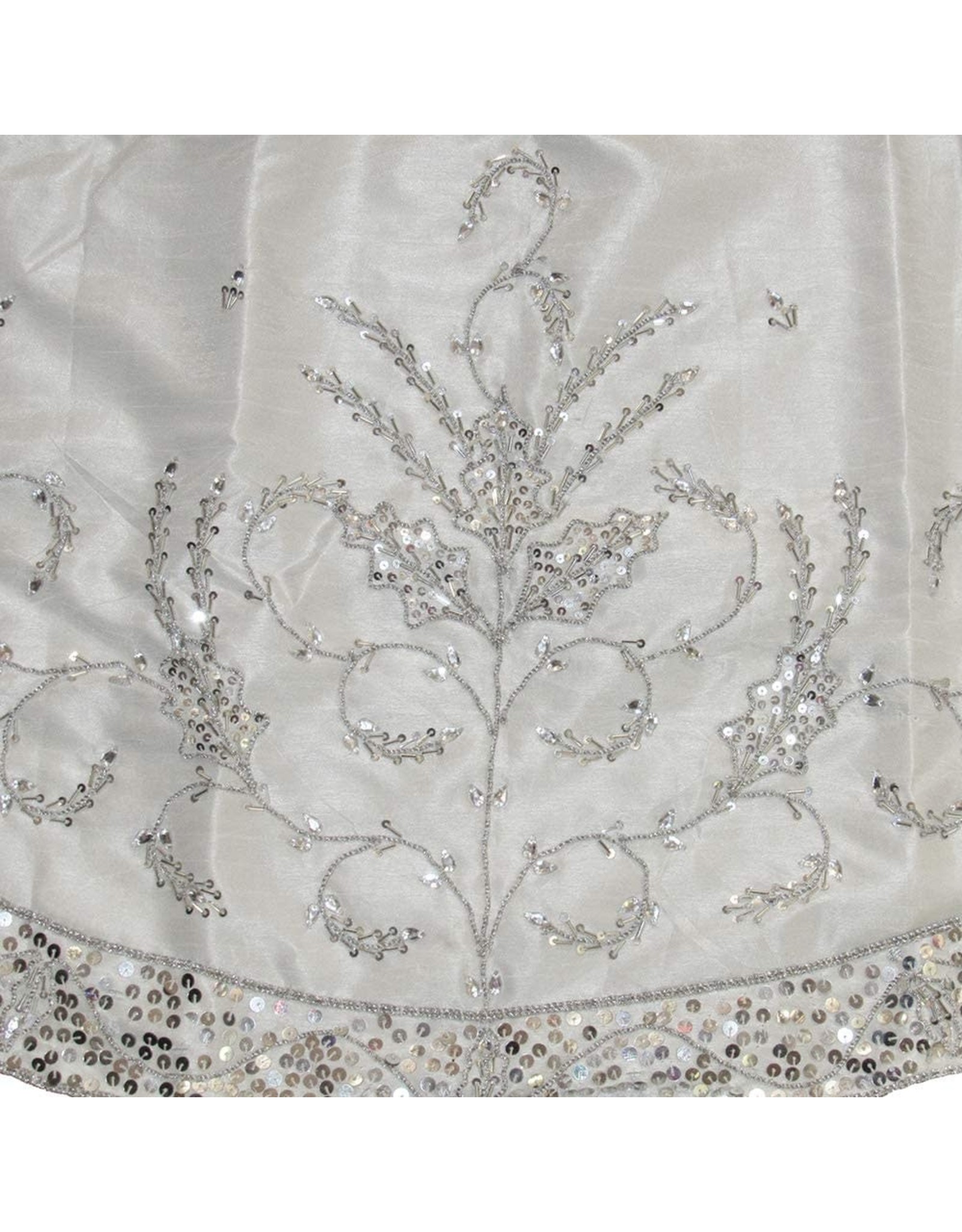 Kurt Adler Christmas Tree Skirt White w Silver Hand Embroidery 48 inch Dia.