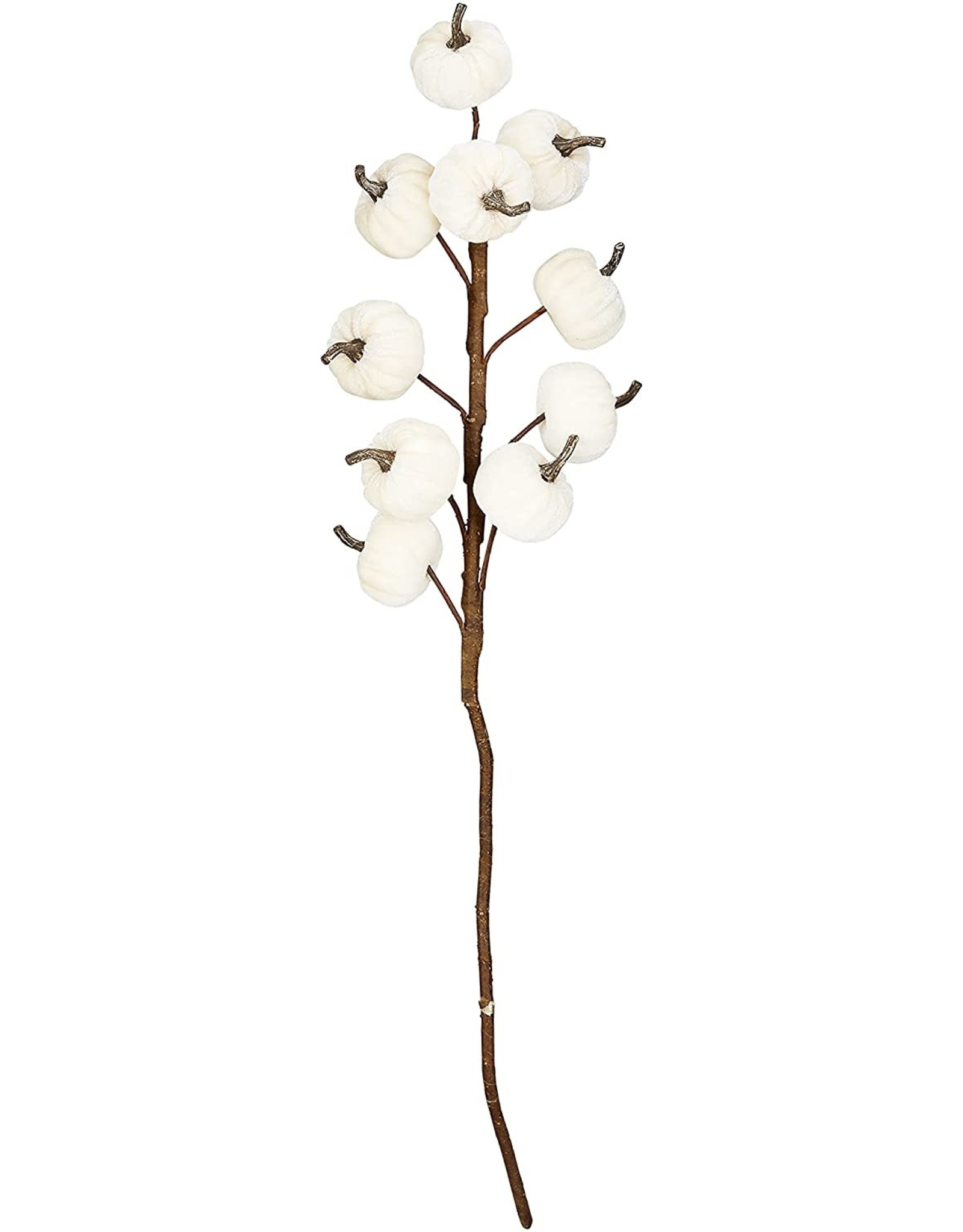 Mud Pie White Velvet Pumpkin Stem Decor 24 Inch