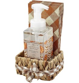 Mud Pie Spiced Pumpkin Hand Soap Buffalo Check Guest Towel Basket Set