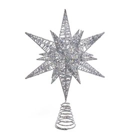 Kurt Adler Silver Glitter Wire 3D Star Treetop Christmas Tree Topper